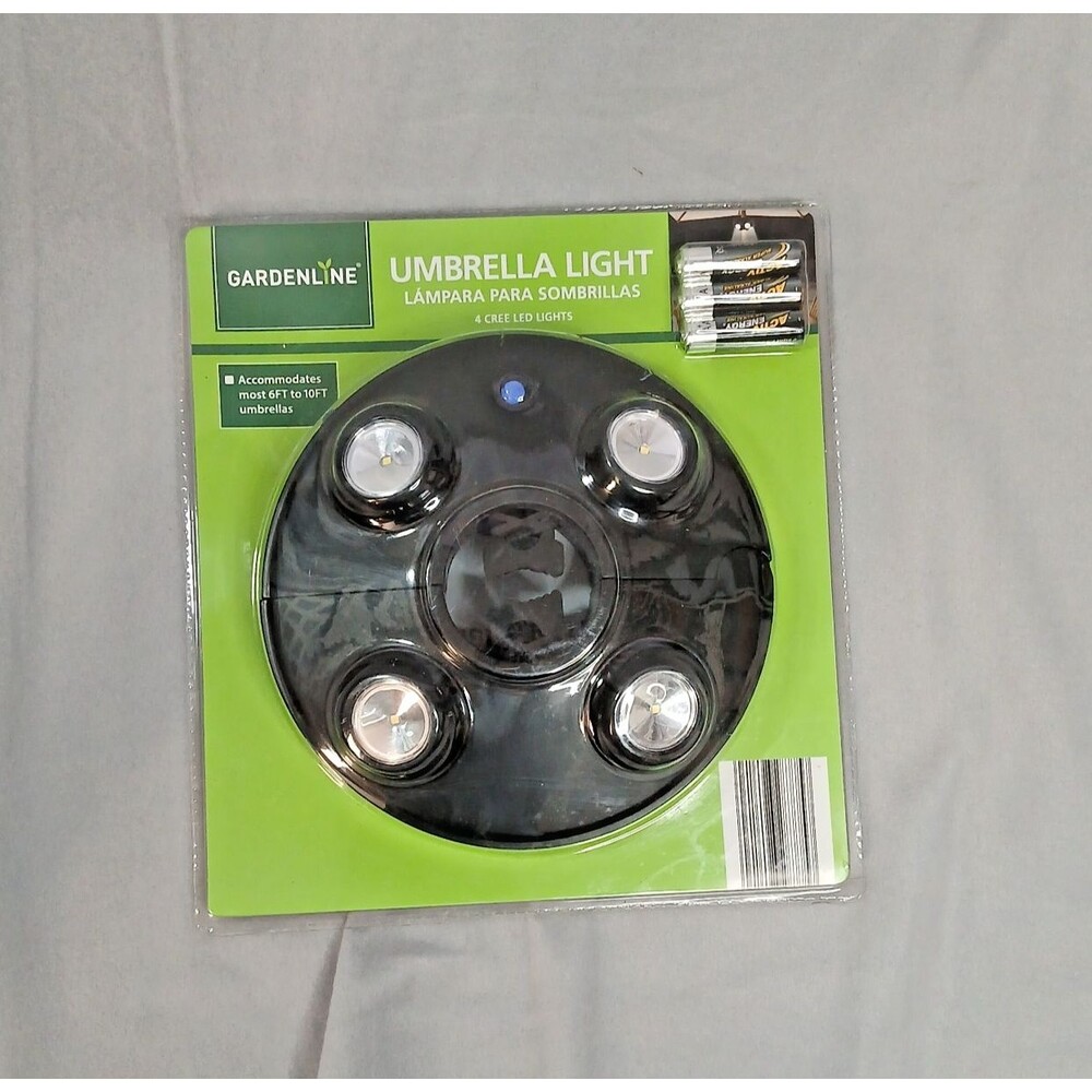 Gardenline Patio Umbrella Light 4 Cree LED Lites fits 6 - 10 ft w/ Batteries NIB
